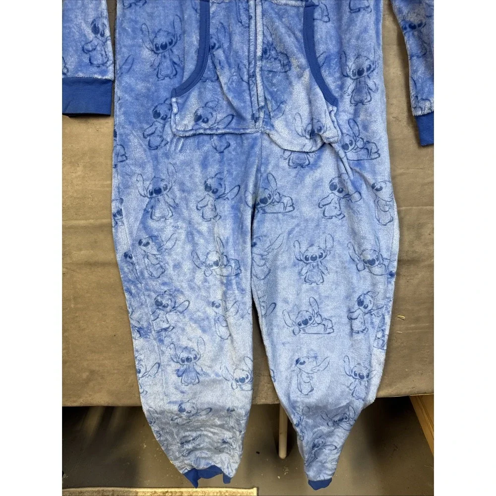 Disney Women's Stitch fleece union suit Hood Zipper Kangaroo Pocket  XL